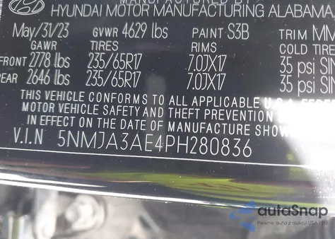 2023 Hyundai Tucson Se z USA, uszkodzony, nr VIN 5NMJA3AE4PH280836